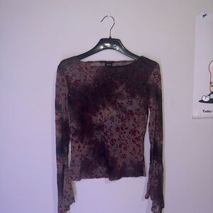 Vanity Burgundy and Black Floral Blouse